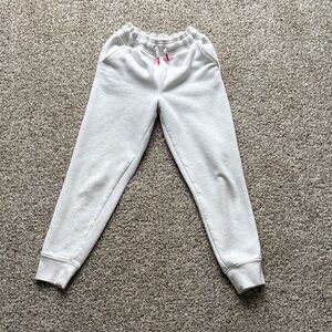 tek gear White Kids Fleece Joggers with Pink Drawstring Accents